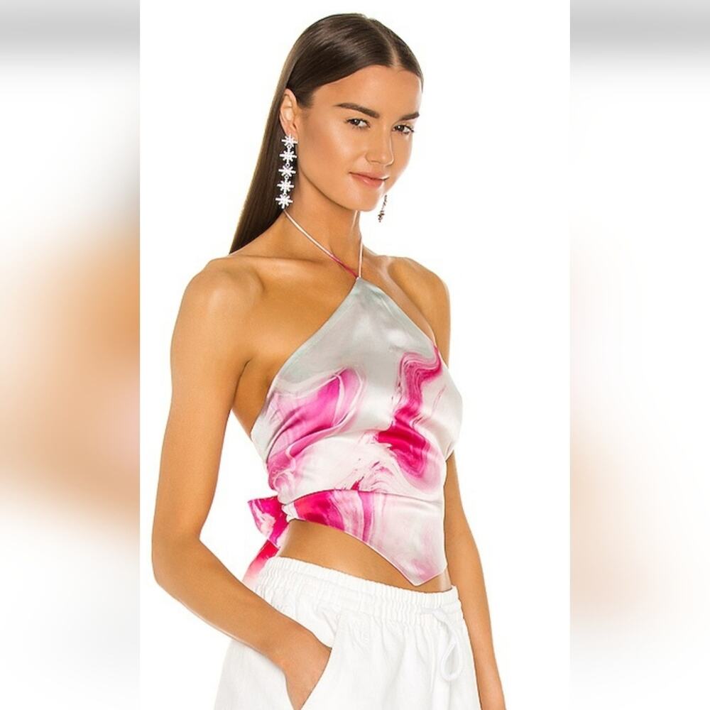 Retrofete Doris Top Tank in Marble Pink Medium Halter NWT Silk Handkerchief